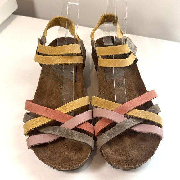 Inter Bios Sandals Strappy Footbed Comfort Multi Color Wedge Sz 40 / 9 - Picture 3 of 9